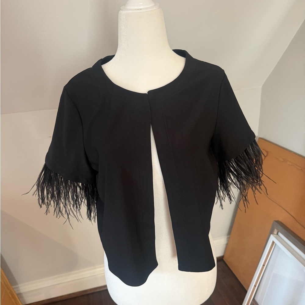 Elegant Black Feather-Trimmed Shrug